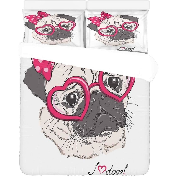 3 delar sängkläder set mode hund glasögon cover med 2 örngott för hem sängar rum dekoration