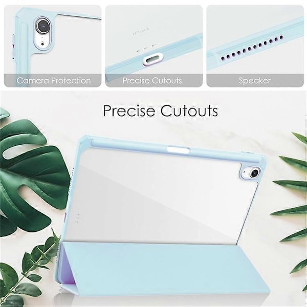 Kompatibelt Skal för iPad Air 11 (2024) Transparent Fodral PU Läder Auto Wake Sleep Skyddande Fodral med Pennhållare LightBlue