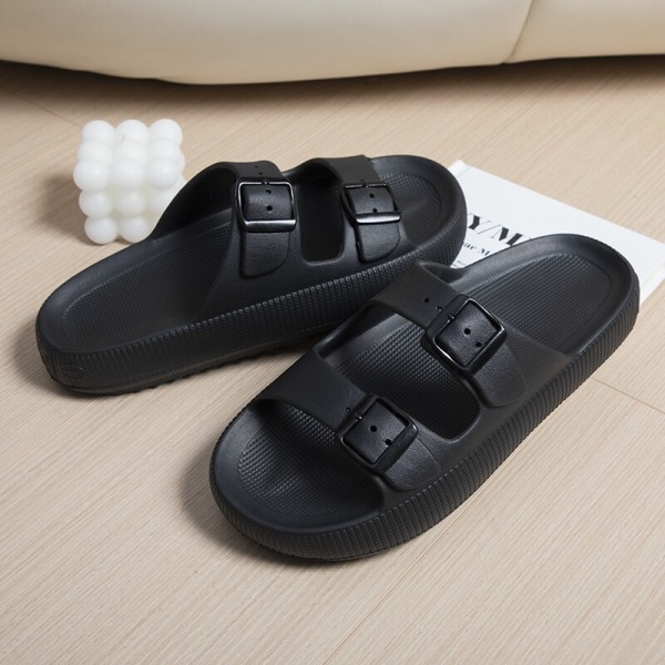 Tjock sula dam sandaler med dubbelt spänne pool gym dusch snabbtorkande tofflor med öppen tå inomhusskor Black 44-45