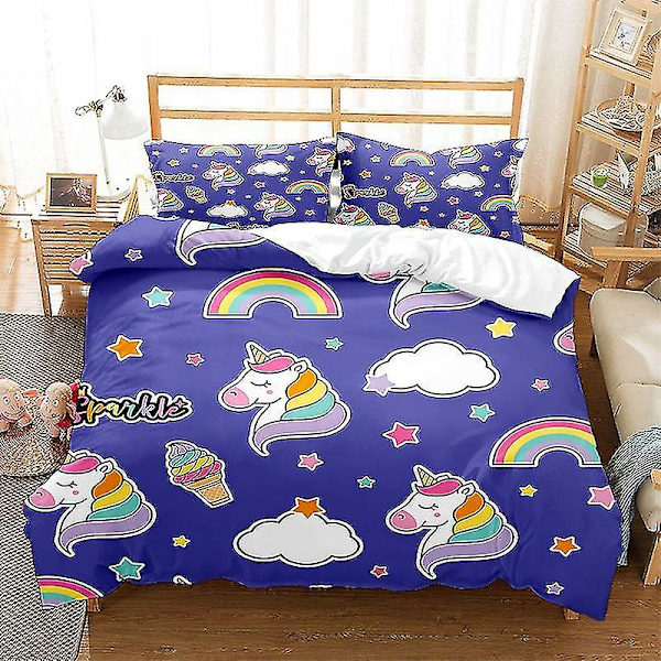 Sarjakuvatyylinen yksisarvinen - kolmiosainen pussilakanasetti, harjattu kaksiosainen setti Q style 3 240*220three-piecesuit