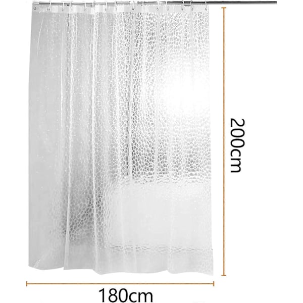 Mögelsäker Duschdraperi 180 X 200 cm, 3D Halvtransparent EVA Tvättbara Duschdraperier med 12 Krokar, Vattentätt Antibakteriellt Snabbtorkande, för Badkar, B