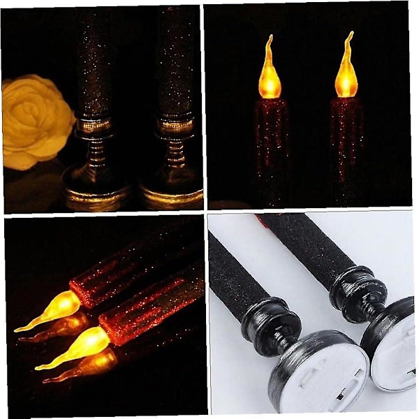 Elektronisk Ljuslykta Plast Lång Ljuslykta Flamlös Flimrande Värmeljus För Halloweenfest Heminredning Halloweendekoration Svart 2st