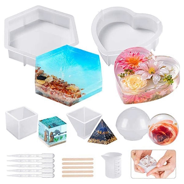 Silikoneforme Sæt i Resin, Silikoneforme til Epoxy Resin, Blomsterkonservering, Inklusive Hexagon