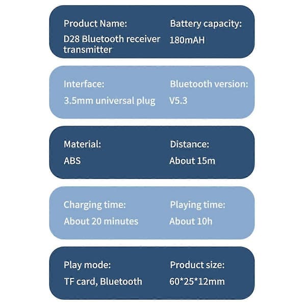 Bil Bluetooth 5.3 Lydadapter Aux Bluetooth Mottaker Sender TF Kort Avspilling Tre-I-Ett