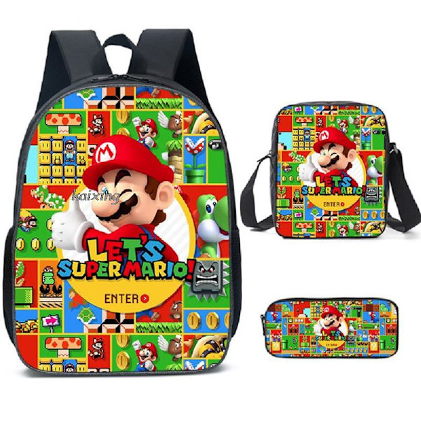 Super Mario Prinsesse 3-delt skolesekk for barn set 14inch
