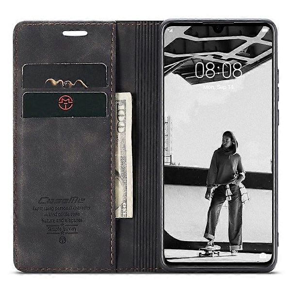 CASEME 013-serien Kompatibel med Huawei P30 Stötsäkert PU Läder Ställ Skydd Anti-repa Plånboksfodral Black