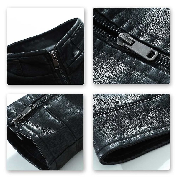 Herre Stand Collar Tyk Casual Læderjakke Black Green XXL