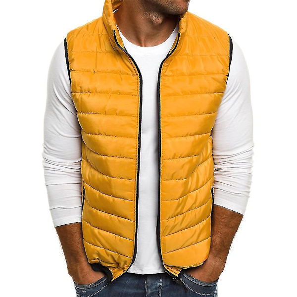 Lättviktig Vadderad Väst för Män Vinter Gilet Bodywarmer Jacka Kappa Yellow M