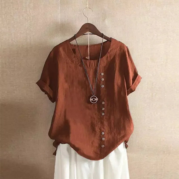 Naisten vaatteet puuvilla pellava streetwear kesä Y2k topit vintage muoti t-paita rennot paidat naisille tyylikkäät t-paidat brown M