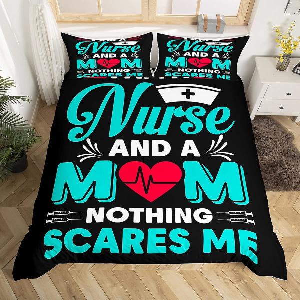 Sängkläder med sjukskötersketema King Queen Påslakan Sjuksköterskehatt Stetoskop Sängset Sjuksköterskepresenter Täcke Dam Tjejigt Polyester Täckeöverdrag