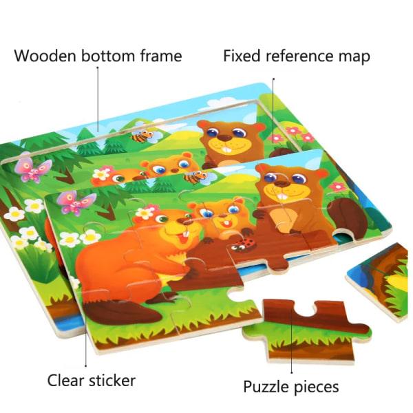 15*11cm 3D Pussel Tecknade Djur Träpussel Barn Kognitivt Pussel Baby Träleksaker Pedagogiska Leksaker för Barn 1-tyrannosaurus