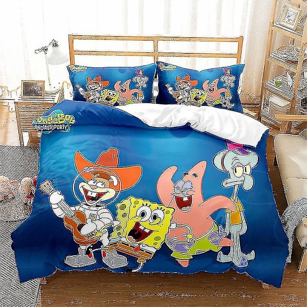 Spongebob Squarepants Serie Tryckt Påslakan Tvådelat Set Tredelat Barnrum Dekorativt Påslakan W style 2 140*200two-piecesuit