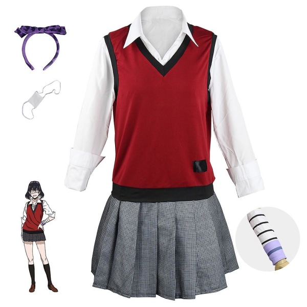 7kpl Cosplay-asustesarja, Jabami Yumeko Cosplay, Kakegurui Anime -puku Ikishima Midari Jk -asu laskostettu hame Yomozuki Runa -takki Un XXL