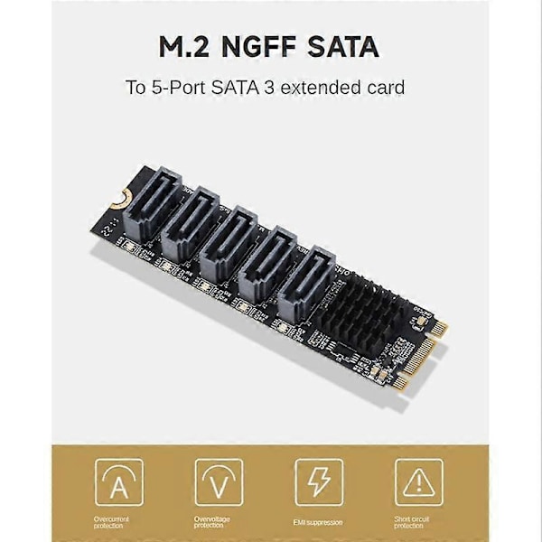 M.2 NGFF SATA - 5-porttinen SATA3 -laajennuskortti JM582 pääsirulla ja alumiiniseoksesta valmistetulla jäähdytyselementillä