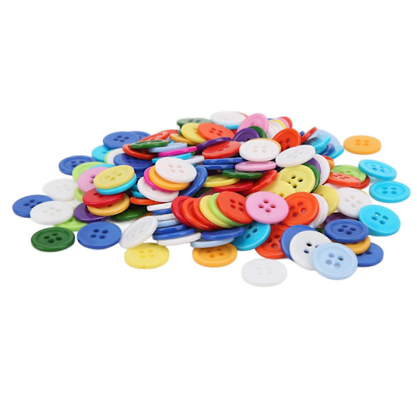 200 stk Blandede Farger Resin Knapper 15mm Rund 4 Hull Barnegenser Skjorte Spenne