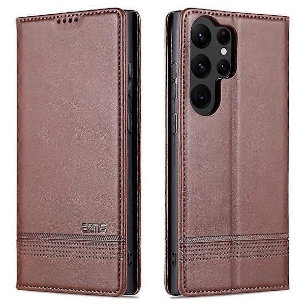 AZNS Yhteensopiva Samsung Galaxy S24 Ultra -kotelo Magneettinen imukuppi Nahkainen puhelinkotelo Lompakkotelineellä Espresso
