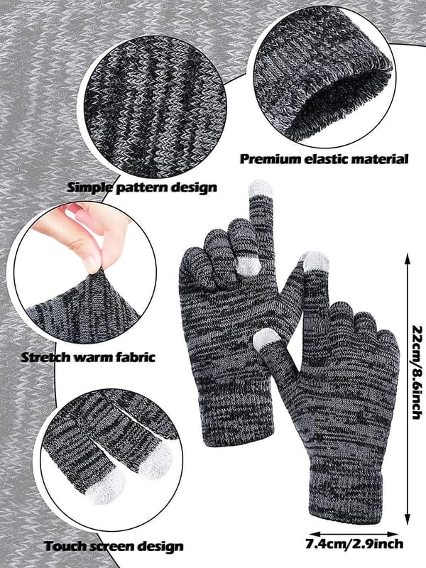 6 Par Vinterstrikkede Handsker Touchscreen Handsker Fuld Finger Handsker Varme Termiske