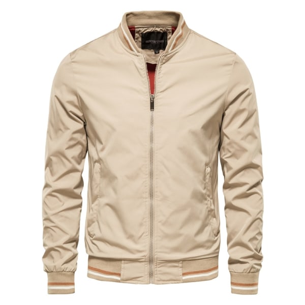 Ensfarvet bomberjakke Herre Casual Slim Baseball Herrejakke Khaki CN Size XXXL 88-95kg