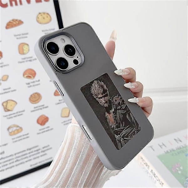 Kompatibelt E Ink-deksel til iPhone 16 Pro Max med 4-fargeskjerm, trådløs NFC-foto-display for DIY Grey