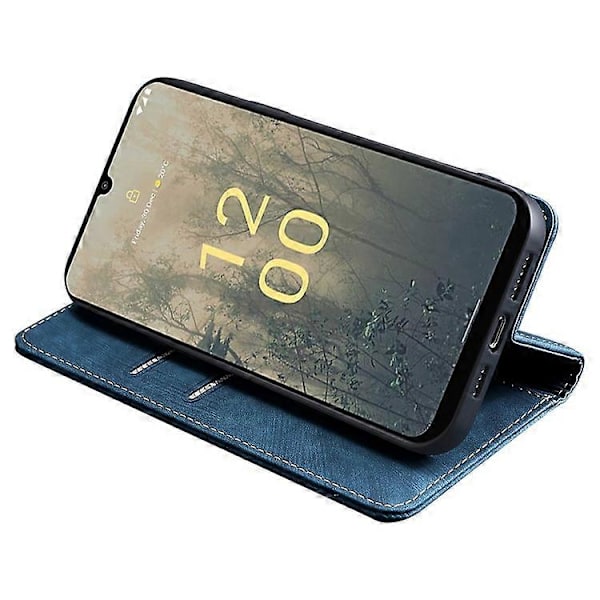 Reptåligt Telefonskal Kompatibelt För Nokia C32 RFID Texturerad Plånbok Magnetiskt Läder Flip Ställ Fodral Blue