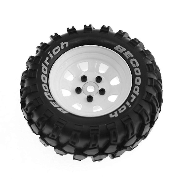 4 stk. 93 mm Metal 1,9 tommer Beadlock Hjulfælg Gummi Dæk Sæt til 1/10 RC Crawler Bil, 12 mm Adapter, Hvid