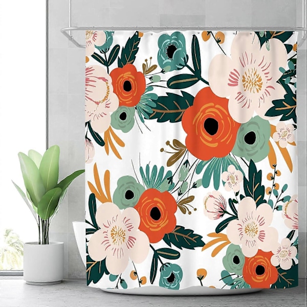 2025 Nytt Tyg Vårblomma Duschdraperi Badrumsinredning 180x180cm Polyester Vattentätt 12-pack Krokar