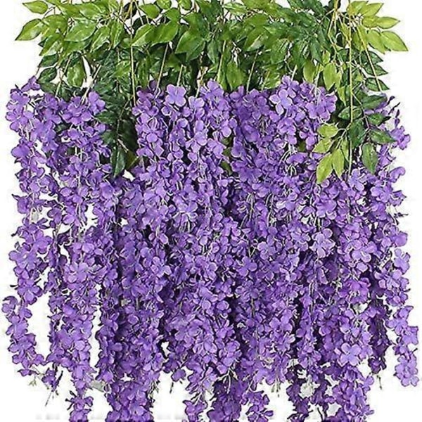 12-pakning Wisteria Blomsterranker Garland 1,14 meter Lange Kunstige Wisteria Garland Blomster Wisteria Vin (Lilla Blå)