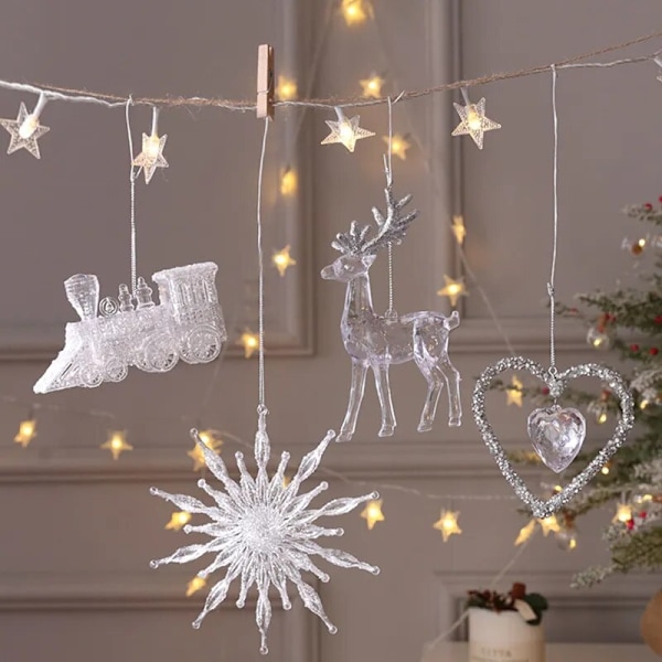 15 cm Jul Snöflinga Julgransdekorationer Noel Kristall Ren Krans Hängande Ornament God Jul Dekor För Hemmet 2023 C