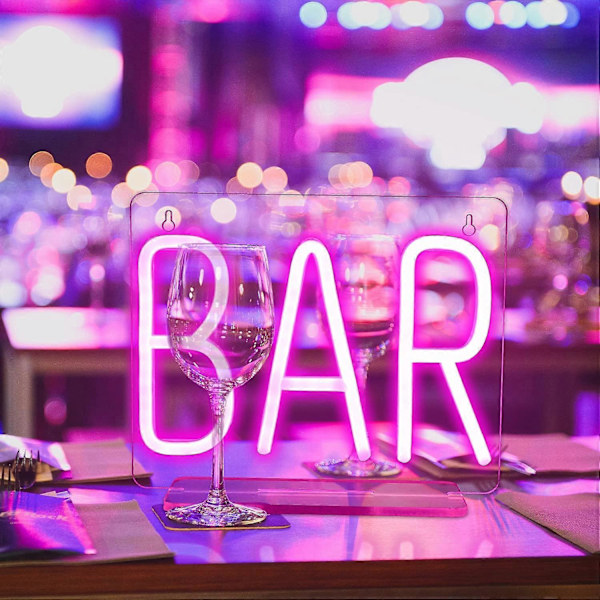Vaaleanpunainen baari neonkyltti, LED-neonvalokyltti akryylipohjalla, USB-neonseinävalaisin, ripustettava LED-valokyltti kotibaariin, pubiin, cocktail-, olut-, peli- ja juhlakäyttöön
