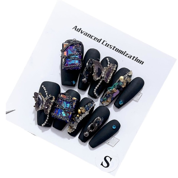 10 st Sargformade Lösnaglar Med Lim, Falska Naglar Med Strass Balett Tryck På Naglar Full Täckning Nagelspetsar XS