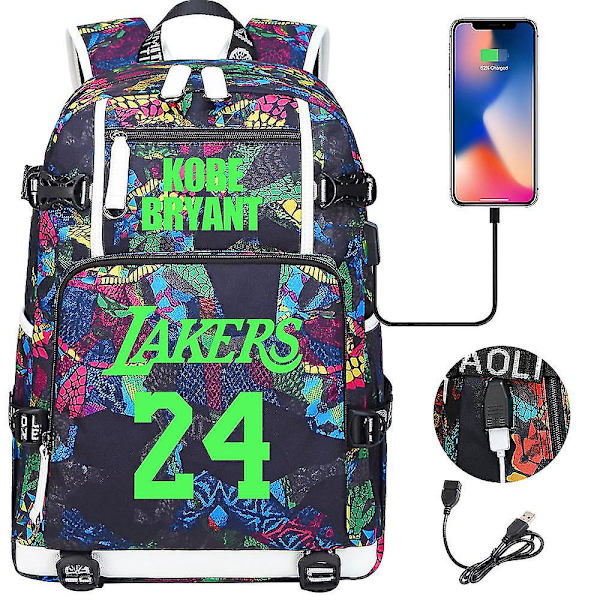 Nuorten opiskelijoiden koululaukku miesten ja naisten vapaa-ajan matkareppu Ko Be Bryant No.24 Lakers -reppu valaiseva nuorten ala- ja yläkoulun laukku USB C color-11