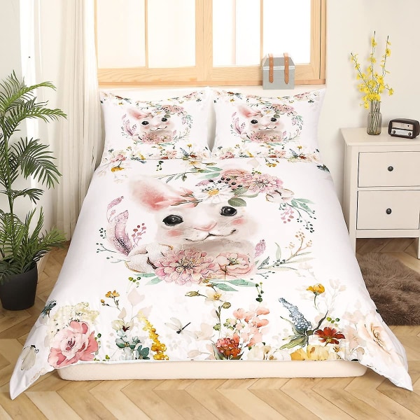 Påskehare Konge Dronning Dynetrekk Boho Blomster Sengetøy Sett Barn Tegneserie Kjæledyr Dyr Dynetrekk Myk Polyester Dyne Trekk