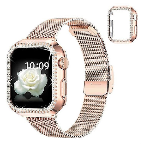 Yhteensopiva Apple Watch 4 / 5 / 6 / SE / SE(2022) 40mm:n kanssa, pikalukittava ranneke, metallinen Milanese-ranneke, vaihdettava ranneke PinkGold