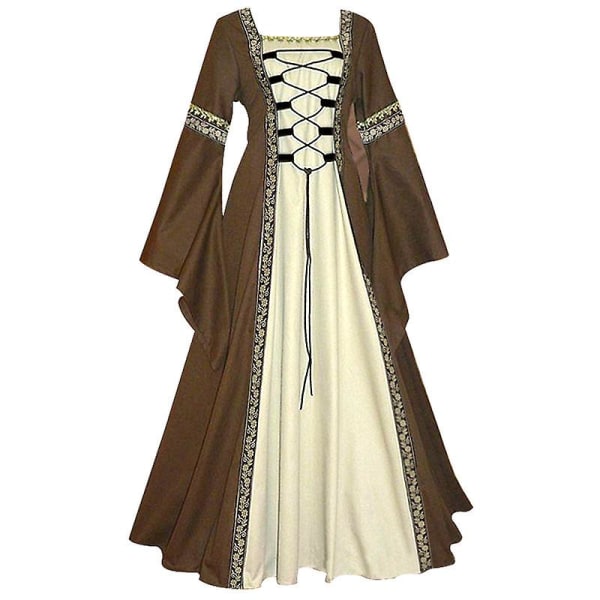 Halloween Kvinder Europæisk Middelalderlig Hof Fancy Vampyr Cosplay Kostume Karneval Vintage Stropløs Langærmet Dronning Elegant Kjole 12A Black XL