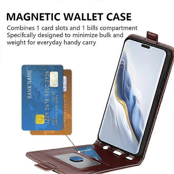 Kompatibel med Honor Magic6 Pro 5G Stødsikkert Etui Kort Slot Vertikal Flip Telefon Cover Brown