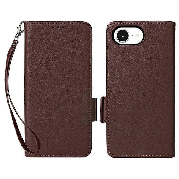 Kompatibelt Plånboksfodral för iPhone 16e, Flipfodral med Litchi-textur, PU-läder Brown