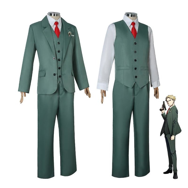 Loid Forger Cosplay Spy Family Twilight Cosplay Kostym Ljusgrön kostym Kort Blond Peruk Outfit Skjorta Slips Män Kläder Halloween