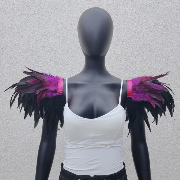 Goottityylinen Extra Large Feather Cape Show Prom Epaulettes Halloween Party Cosplay -asu rose red + black