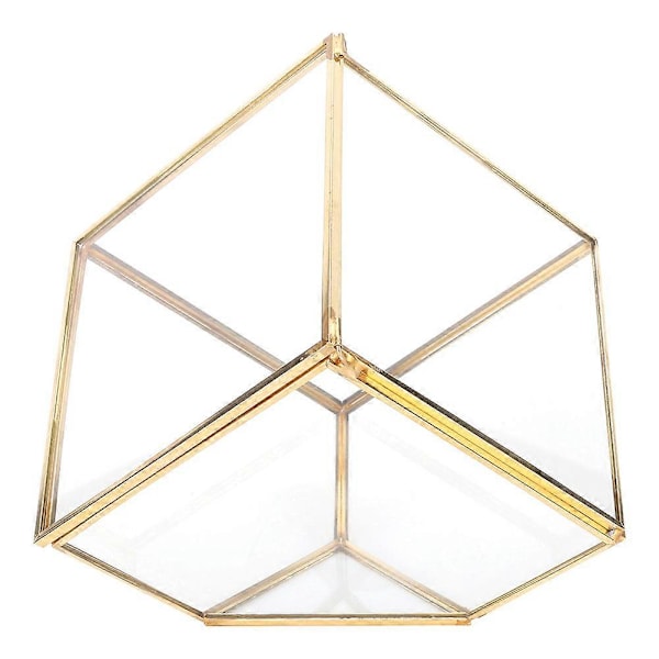 Guld Geometrisk Glas Planteringskärl Suckulent Växtbehållare Konstgjord Blomlåda Dekoration