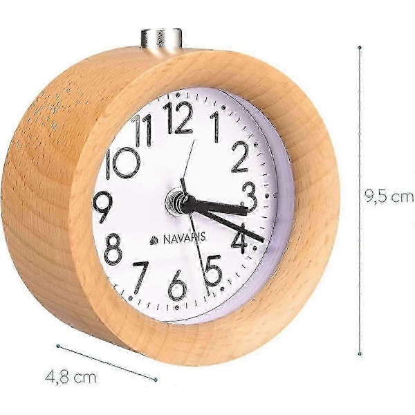 Vækkeur i træ, lydløst analogt batteridrevet med snooze og natlys - naturligt træ soveværelse kontorindretning