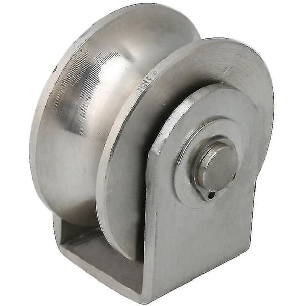 Fast U-type remskive i rustfrit stål – Maksimal belastning 262g – Dimensioner 4,8 x 5,35 x 3,6 cm – Til runde rørskinner