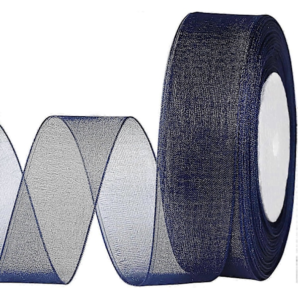 25mm x 45m/Rulla Hohtava Läpikuultava Organza-nauha, Sifonki Kangasnauha Kimppuun, Seppeleeseen, Rusettiin, Häihin, Paketointipaperiin, Hiuksiin, Askarteluun (Laivastonsininen)