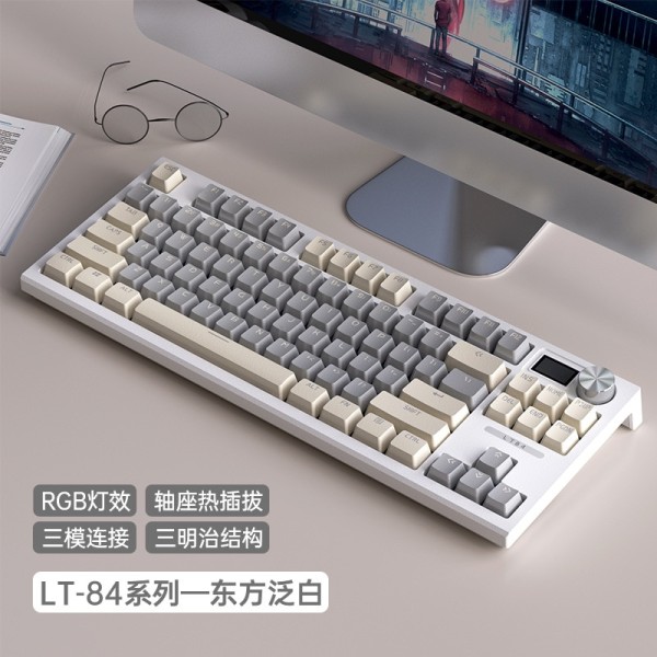 Lt84 Tangentbord med 84 tangenter Mekaniskt RGB-bakgrundsbelyst Hot Swap-tangentbord Tri-Mode White