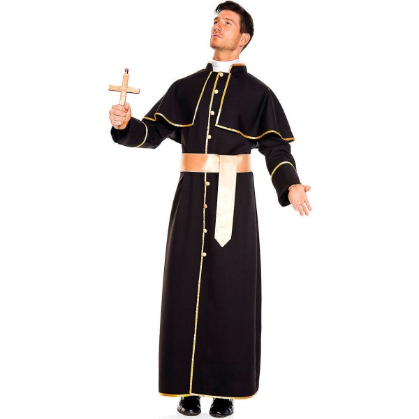 Kaapu Papin Mekko Seksikäs Nunna-asu Karnevaali Halloween Kirkko Uskonnollinen Luostari Ystäville Cosplay Hieno Juhlapuku Men(5pcs) XL