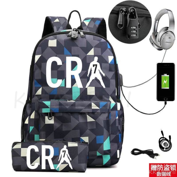 CR7 Ryggsäck Barnskolväska Canvas Studentryggsäck 2st Burgundy