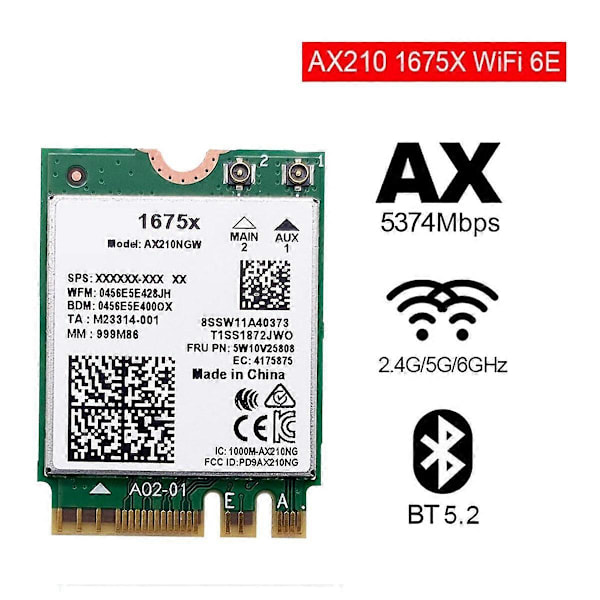 Til 1675X WiFi-kort+8DB Antenne Kit AX210NGW AX1675X Wi-Fi 6E 2.4G 5G 6G 5374Mbps BT 5.2 M.2 NGFF W