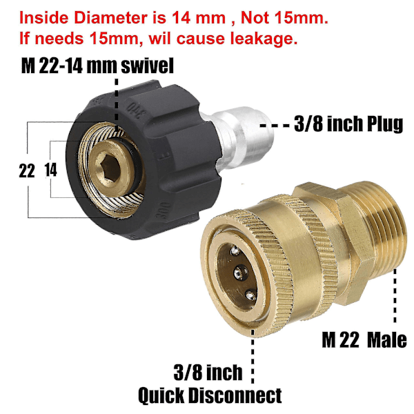 M22 Daglig Højtryksrenser Adapter Kit 14mm Drejeled til M22 Metrisk Fitting