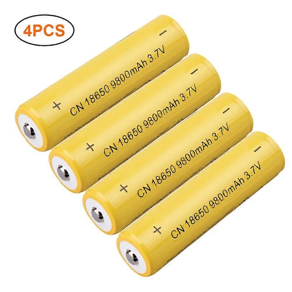 4 stk. 3,7V Volt 9800mAh Li-ion Litiumbatteri 18650 Oppladbare Batterier for Lommelykt Hodelykt Powerbank