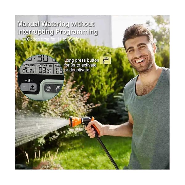 Digital Sprinkler Timer, Programmerbar Vattentimer för Trädgårdsslang, Automatisk & Manuell Vattningskontroll f