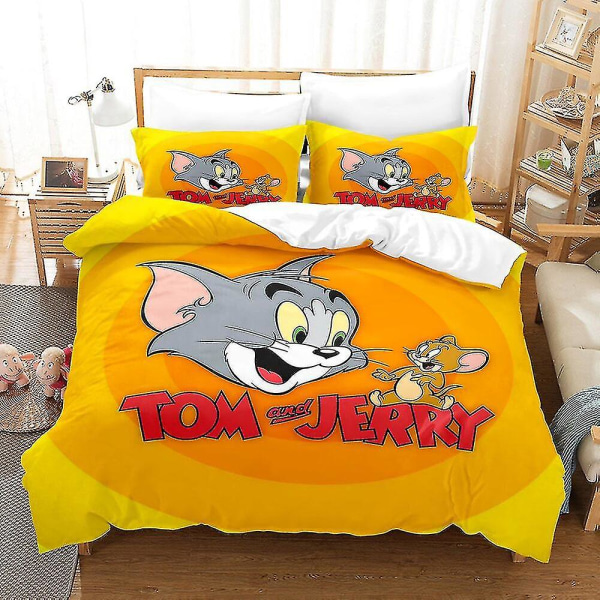 Tom og Jerry Orange Børne Voksen Sengetøj Dynebetræk Pudebetræk Enkelt Dobbelt King Style 9 200*200three-piece